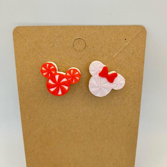 Disney Inspired Peppermint Mickey & Minnie stud earrings NWT - Picture 3 of 6